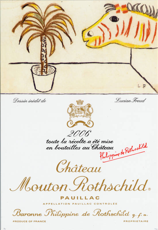 A Wine label showing a giraffe designed by Freud