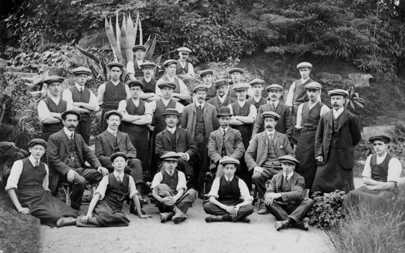Gardeners at Waddesdon, black and white