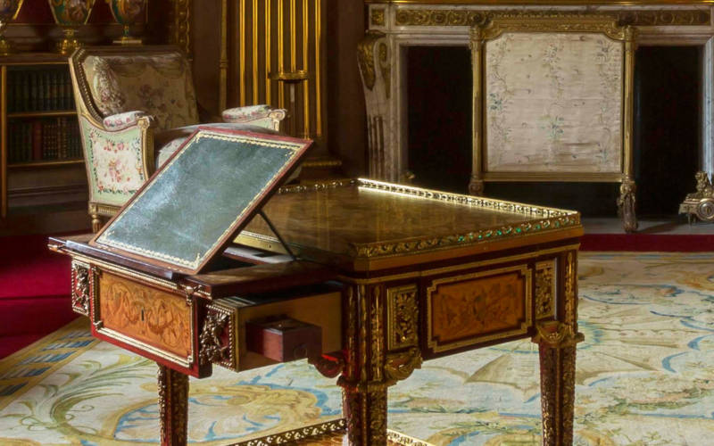 Marie Antoinette's writing table positioned in the Tower Drawing Room