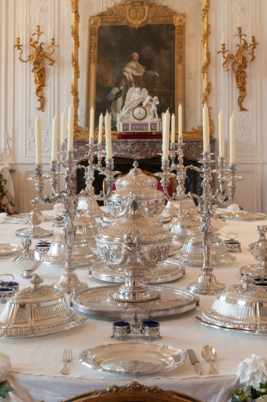 George III silver on the White Drawing Room table