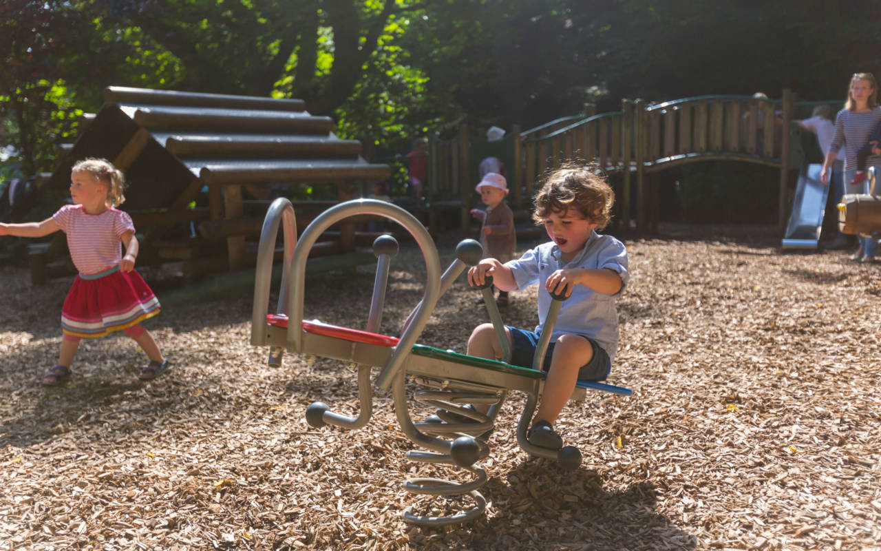 Families in the woodland playground