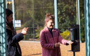 Visitors using hand sanistiser at Waddesdon