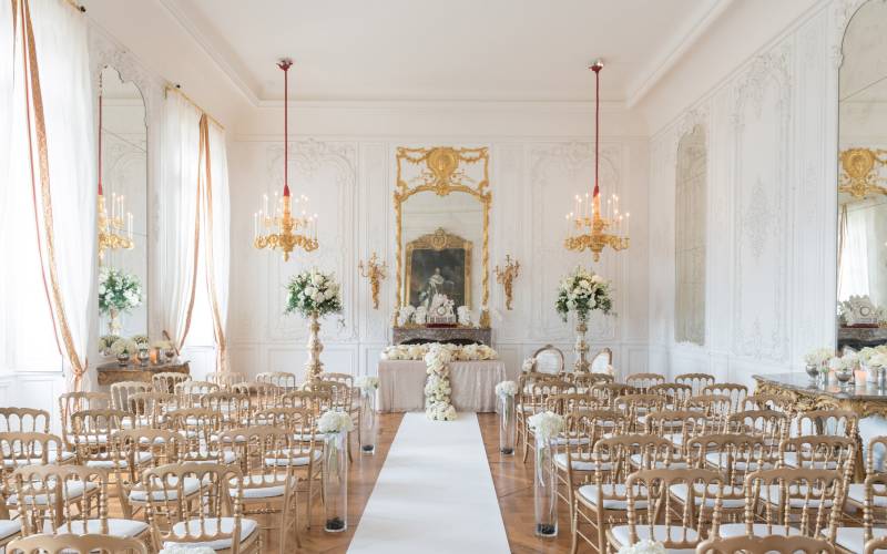 The White Drawing Room wedding ceremony set up. Photo Stuart Bebb © The National Trust, Waddesdon Manor.