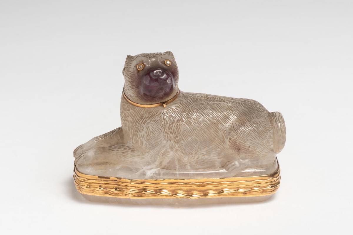 Snuff box in the form of a reclining pug dog c. 1750