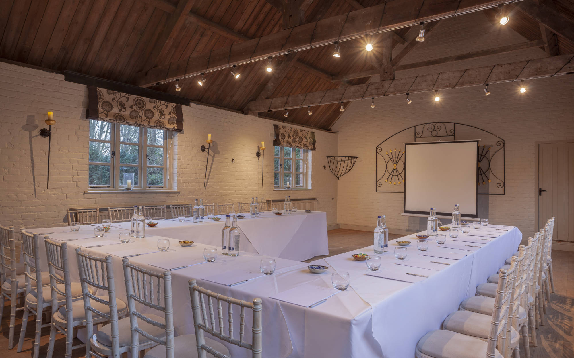 The Five Arrows Coach House set up for a meeting.